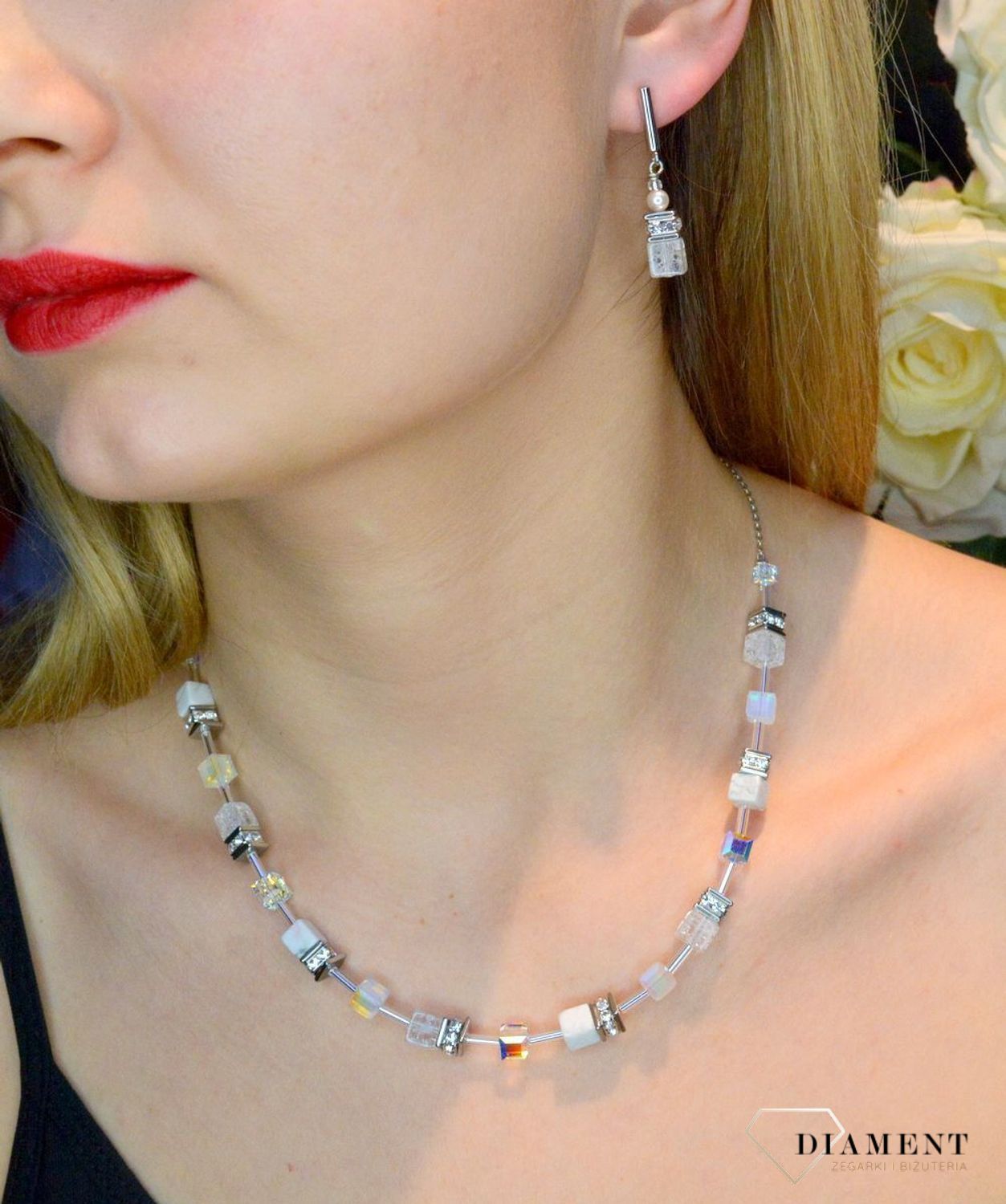 Naszyjnik damski Swarovski Coeur De Lion Iconic Nature kryształ górski, howlit 3035101400. Biżuteria ślubna.jpg