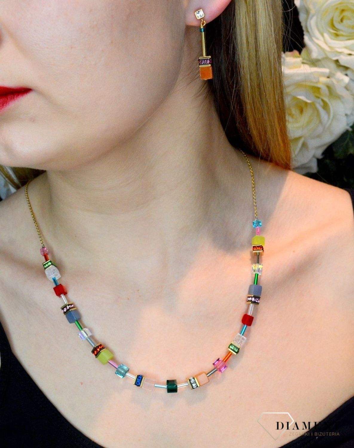 Naszyjnik damski Swarovski Coeur De Lion GeoCUBE® kryształ górski, awenturyn, kwarc różowy, tygrysie oko. Biżuteria idealna zarówno na eleganckie, jak i niezobowiązujące okazje, ten naszyjnik wykonany jest z po.jpg