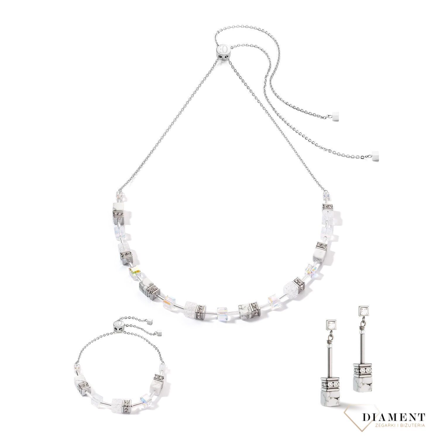 Kolczyki damskie Swarovski Coeur De Lion Iconic Nature Howlit 3035211400. Biżuteria ślubna. Piękne kolczyki z kolekcji GeoCUBE® zdobione kamieniem naturalnym howlit i kryształami Swarovski®..jpg