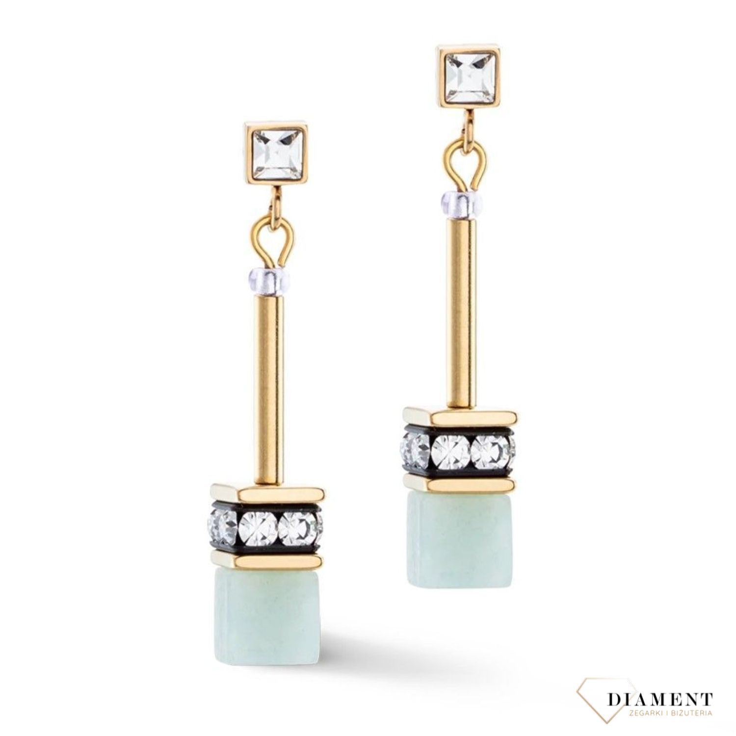 Kolczyki damskie Coeur de Lion GeoCUBE® Iconic Nature 3035211522. Piękne kolczyki w odcieniu zieleni zdobione kamieniem naturalnym jakim jest amazonit..jpg