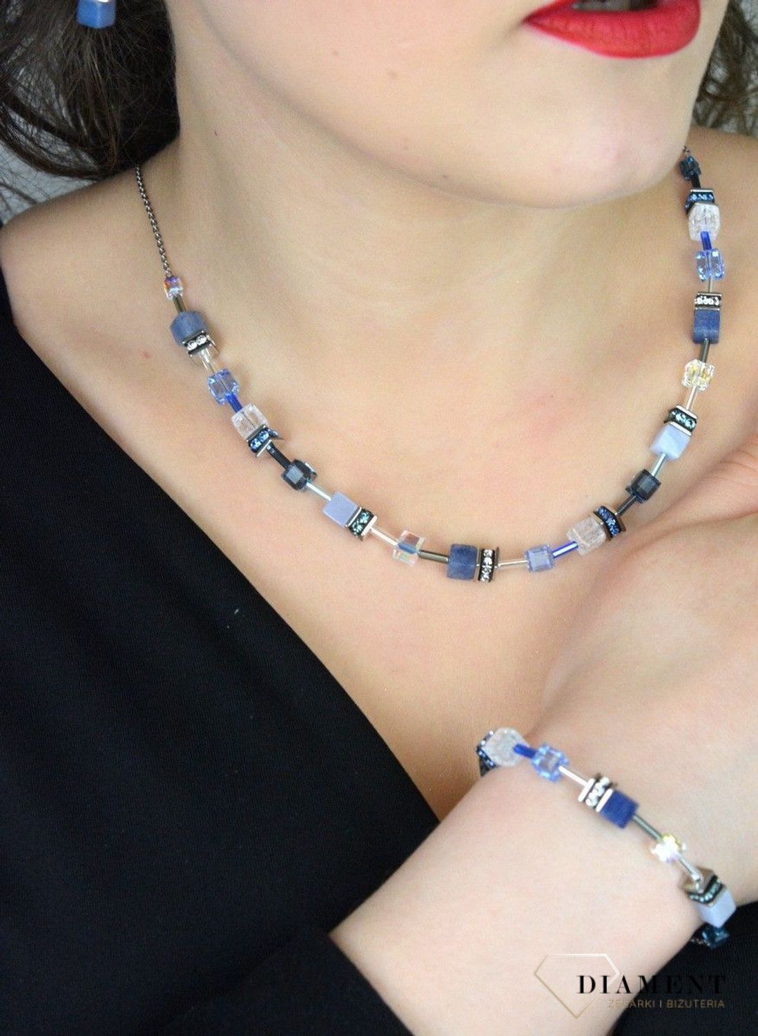Bransoletka damska Coeur De Lion Chalcedon Niebieski, awenturyn, Kryształ górski, Kryształy Swarovskiego 303530-0717. ✨ Bransoletka GeoCUBE® Iconic Nature Chain Niebieska – Lekka Elegancja 🌿💎1.jpg