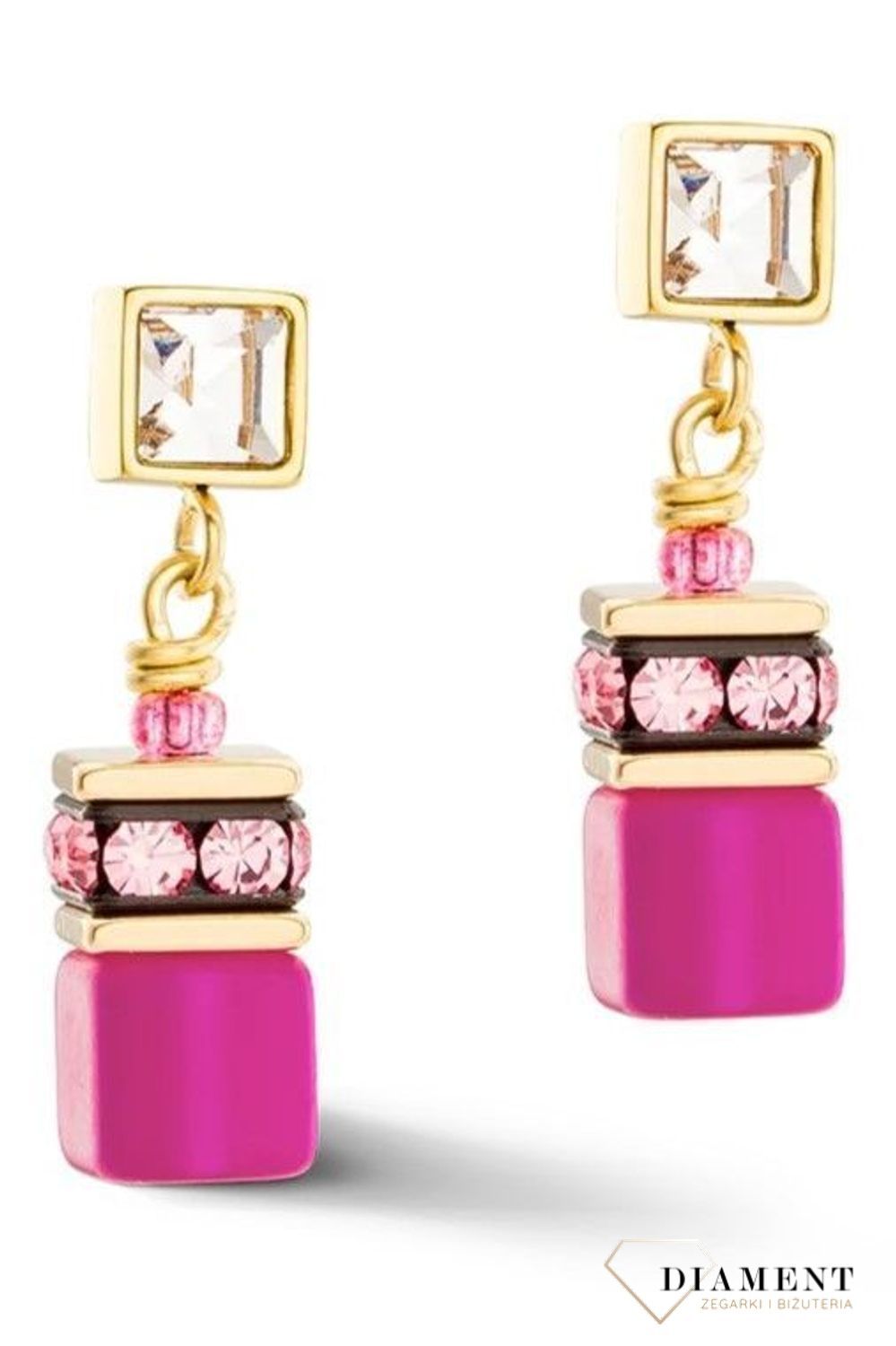 Kolczyki damskie Coeur de Lion GeoCUBE magenta 3038210416. . Biżuteria idealna zarówno na eleganckie, jak i niezobowiązujące okazje. Piękne kolczyki w odcieniach różu z kolekcji GeoCUBE® zdobione kryształami Swarovski®..jpg