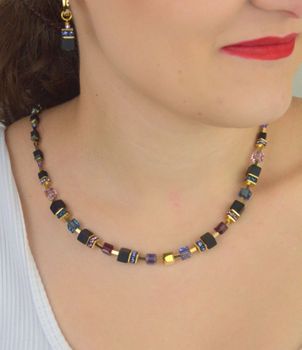 Kolorowy damski naszyjnik GeoCUBE® Precious Classic 3043101308 z onyksu, kryształów i pozłacanego hematytu. Elegancka, ręcznie wykonana biżuteria COEUR DE LION z certyfikatem (1).JPG