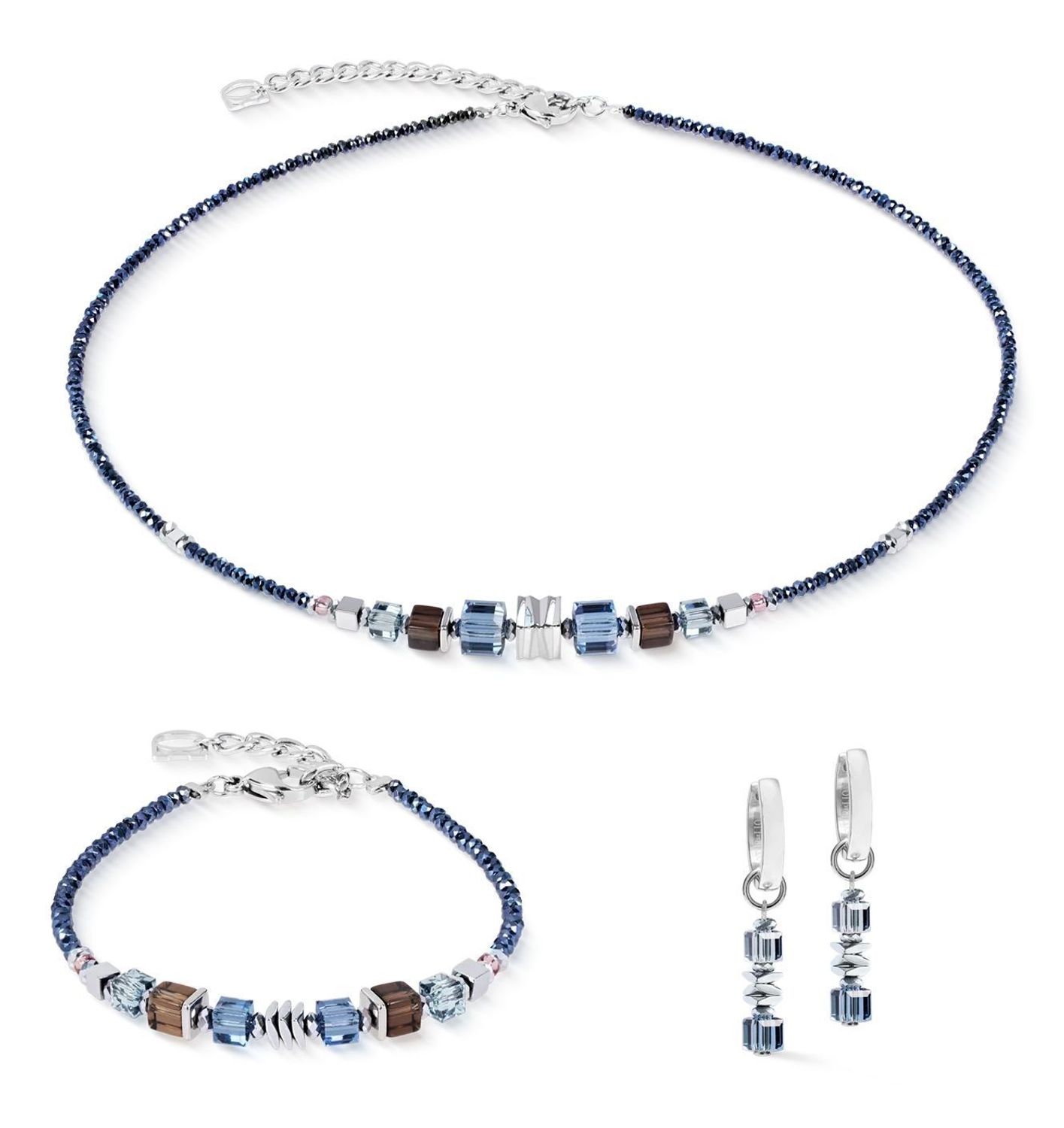 Naszyjnik damski Coeur de Lion 3044100712 Wave Cube Flow Silver-Blue srebrno-niebieski (3).jpg