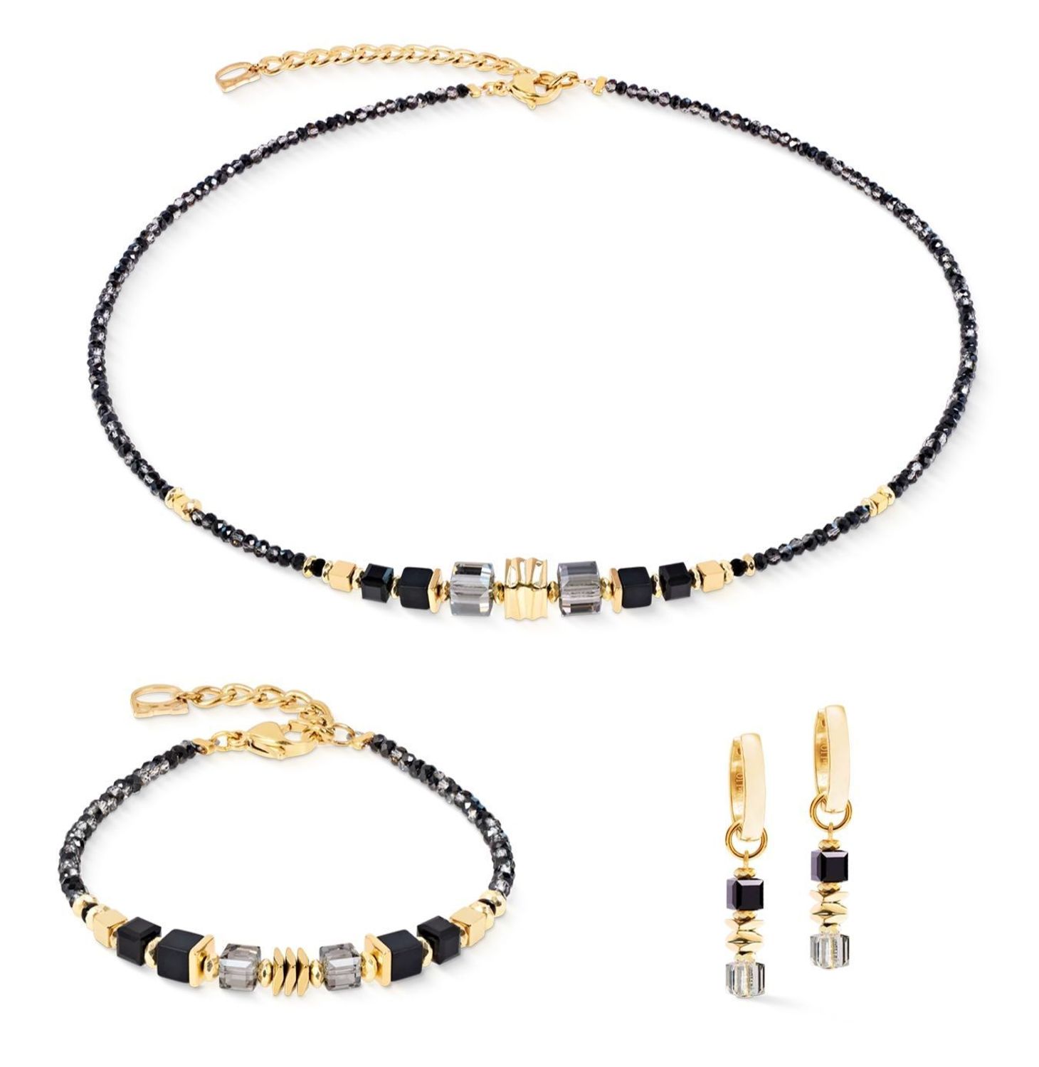 Kolczyki damskie Coeur de Lion 3044211316 Wave Cube Flow Gold-Black obręczowe złoto-czarne (1).jpg