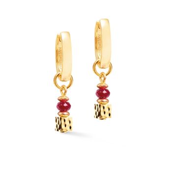 Kolczyki damskie Coeur de Lion 3049210316 Creoles Hammered Cube Ruby Gold z jadeitem i hematytem (4).jpg