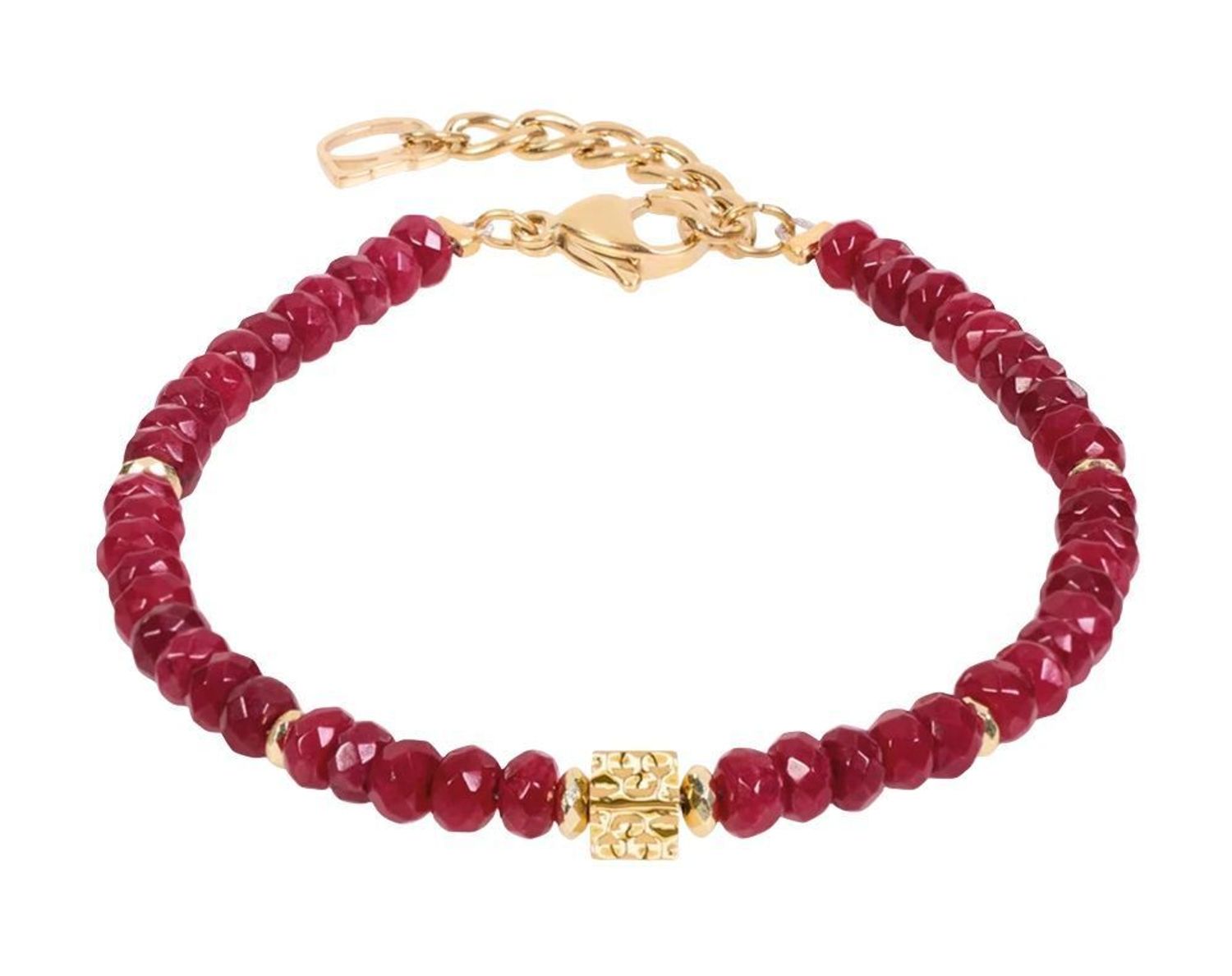 Bransoletka Coeur de Lion Hammered Cube Ruby Gold z rubinowym jadeitem, złotym hematytem i stalą nierdzewną. Długość 17,5 + 3 cm. Elegancka biżuteria damska..jpg