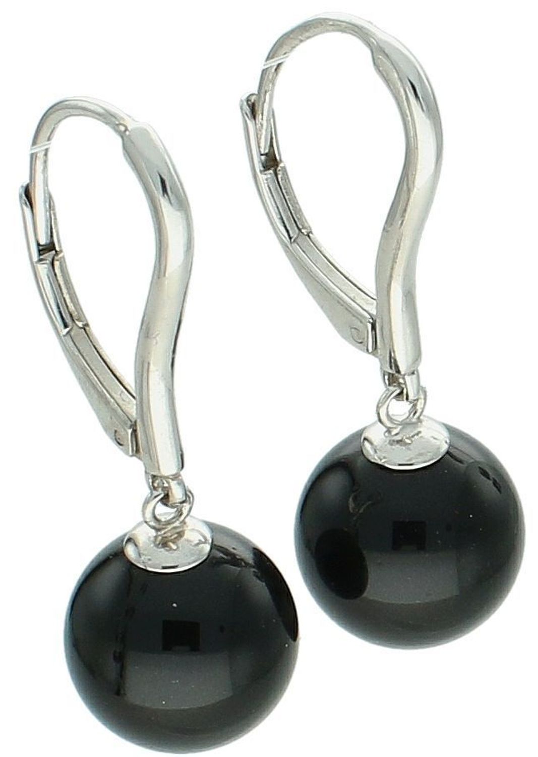 Wiszące kolczyki srebrne 925 z czarną syntetyczną kulką. Długość 2,7 cm, szerokość 9 mm, zapięcie bigiel angielski. Model 3051021016, waga 4,56 g – elegancja z charakterem.1.jpg