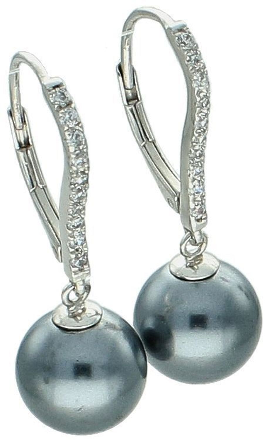 Eleganckie kolczyki damskie srebrne wykonane z srebra próby 925, zdobione cyrkoniami i perłami syntetycznymi. Długość 3,0 cm, szerokość 1,0 cm. Zapięcie na bigiel angielski – subtelne i stylowe.1.jpg