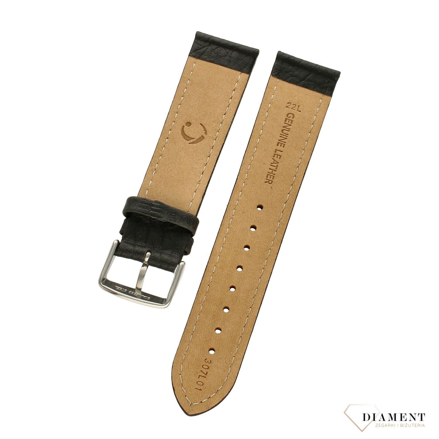 Pasek do zegarka czarny skórzany Condor 'Czarny z jasnym przeszyciem' L 307L (1).jpg