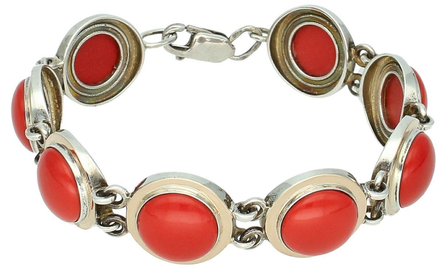 Bransoleta srebrna z dodatkiem złota próba 925, 585  koral okrągły 3368 2.jpg