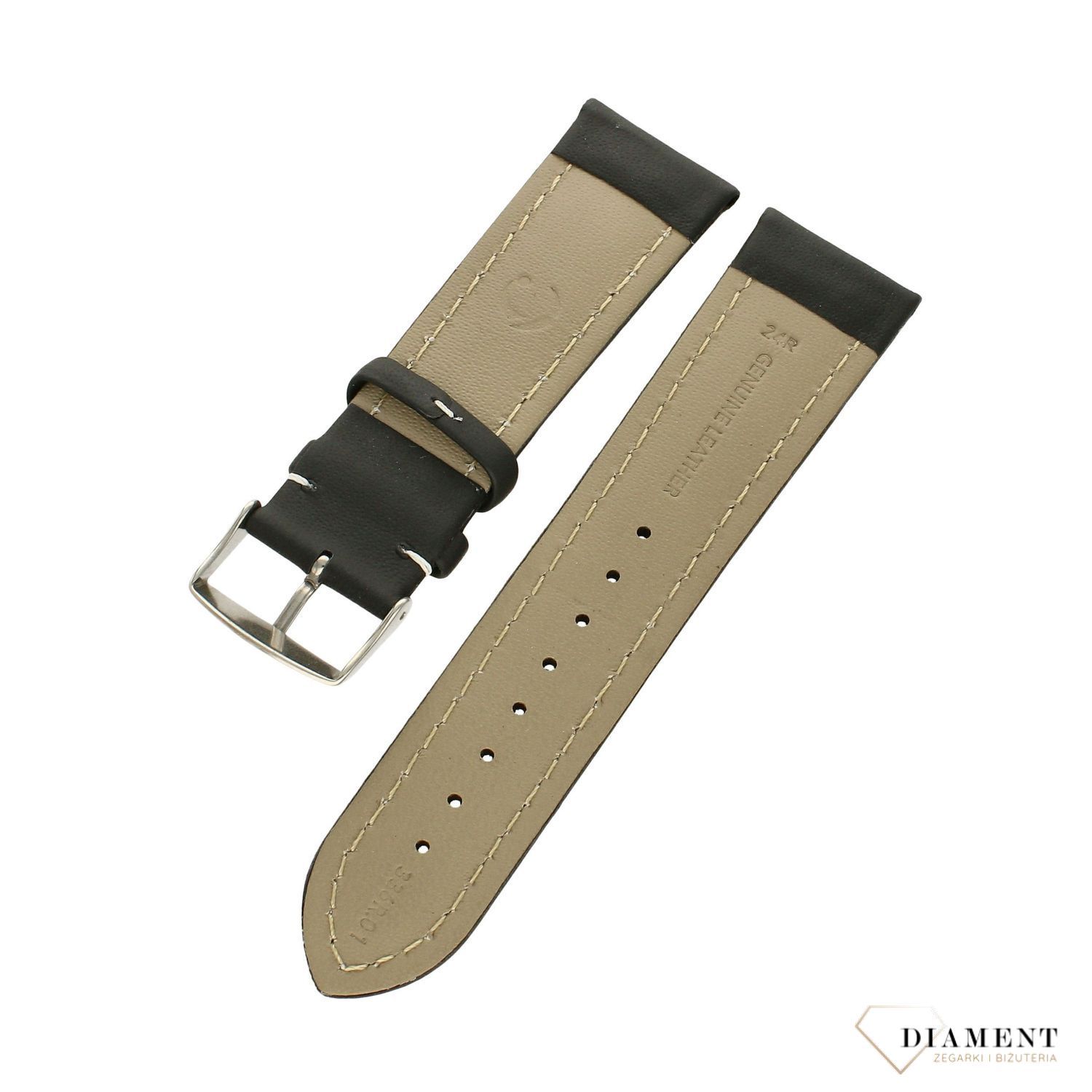 Pasek do zegarka czarny skórzany Condor 'Czary mat z białym przeszyciem' 336R (1).jpg