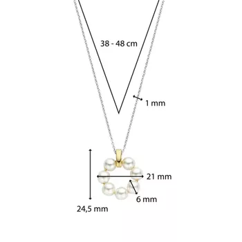 Damski naszyjnik pokryty złotem TI SENTO Aureola pereł z ciepłym złotem 34036YP42 Pokryty żółtym złotem naszyjnik z pereł TI SENTO 34036YP prezentuje aureole z błyszczących białych pereł umieszczonych na łańcuszku.  (5).webp