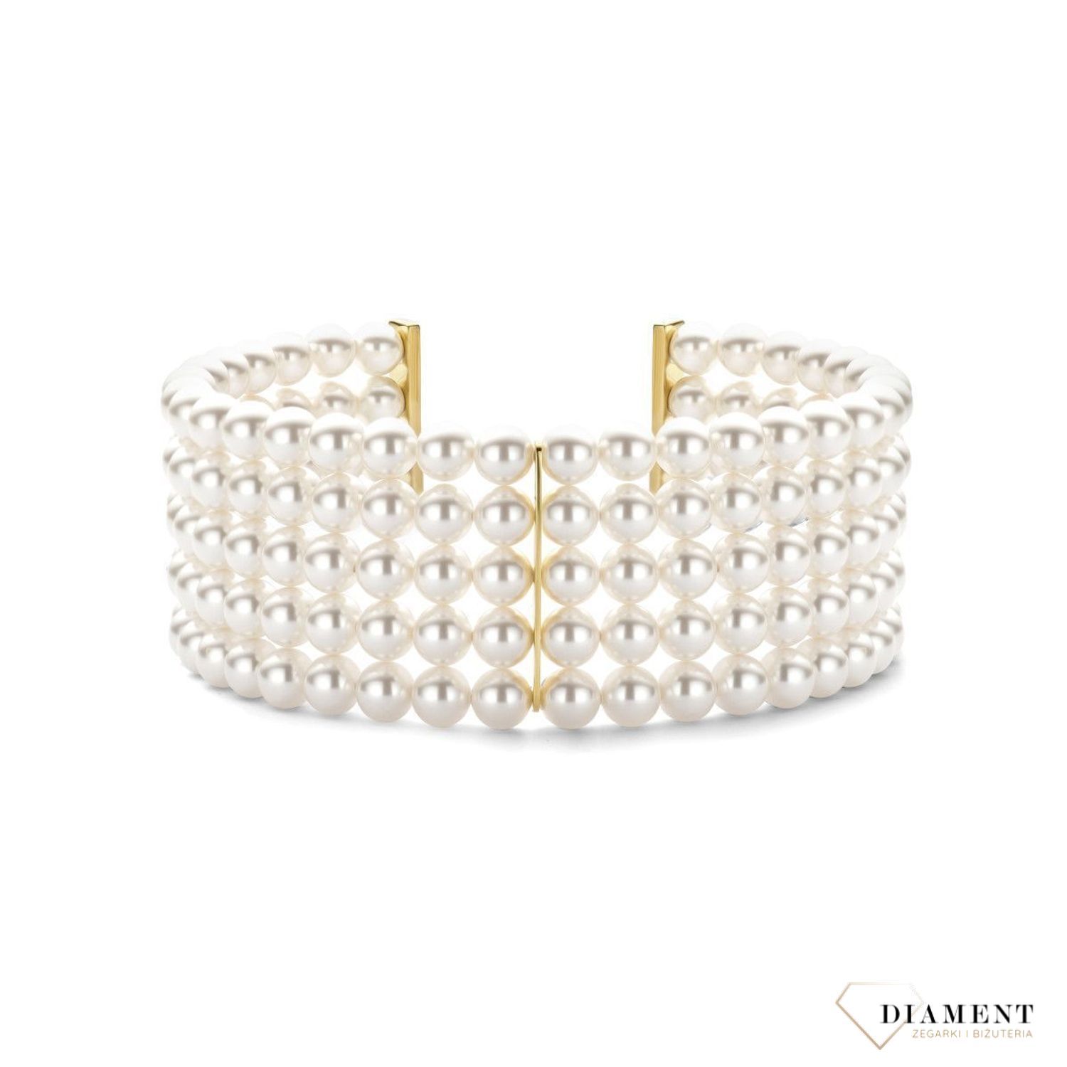 Damski naszyjnik pokryty złotem TI SENTO pięć pasm białych pereł 34042YP34  Naszyjnik z pereł TI SENTO 34042YP34 to oszałamiający, wyrazisty element, który łączy ponadczasowość perły z elegancją i wyrafinowaniem. Idealny pom.jpg