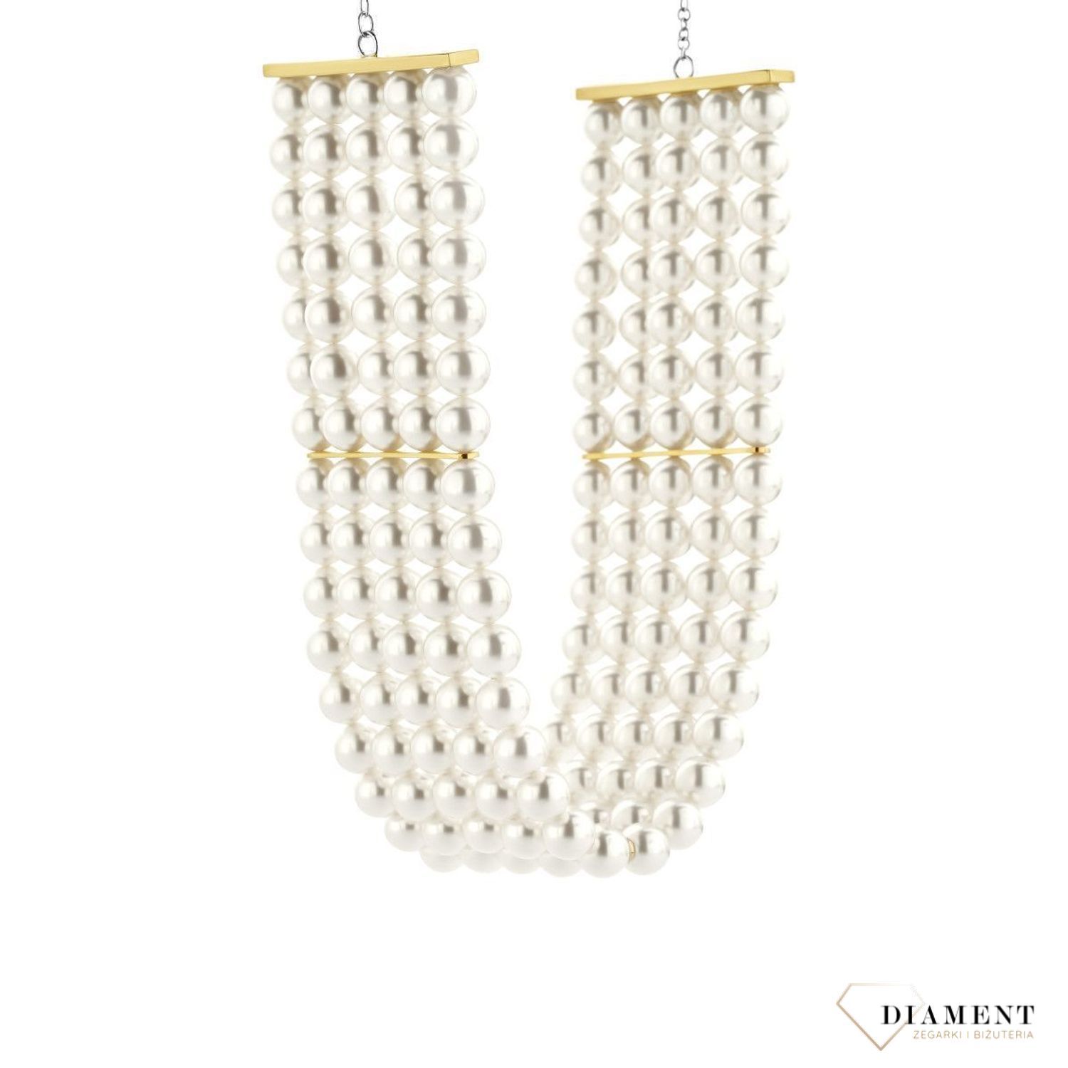 Damski naszyjnik pokryty złotem TI SENTO pięć pasm białych pereł 34042YP34  Naszyjnik z pereł TI SENTO 34042YP34 to oszałamiający, wyrazisty element, który łączy ponadczasowość perły z elegancją i wyrafinowaniem. Idealny pom.jpg