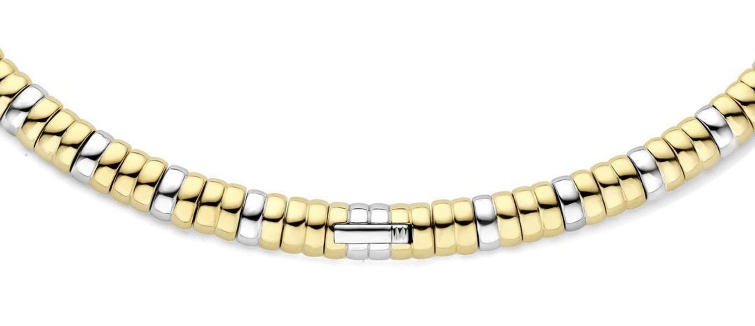 Naszyjnik damski TI SENTO – srebro próby 925 z elementami pokrytymi żółtym złotem i lśniącymi cyrkoniami. Elastyczna kolia, komfortowa w noszeniu, idealna do codziennych 1.jpg