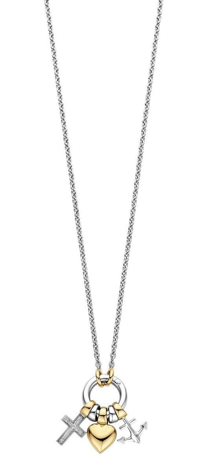 Naszyjnik damski TI SENTO 34115ZY – srebro rodowane 925, częściowo złocone, zdobione cyrkoniami i trzema zawieszkami krzyż, serce i kotwica (wiara, miłość, nadzieja). 1.jpg