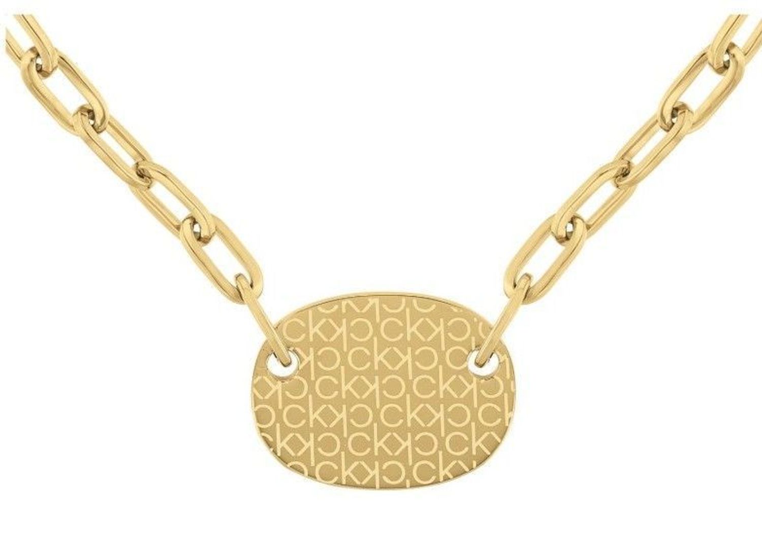 Naszyjnik damski Calvin Klein w złotym kolorze z owalną zawieszką 35000394. Naszyjnik damski Calvin Klein. Naszyjnik stalowy Calvin Klein. Damski Naszyjnik pokryty złotem CK. Naszyjnik modowy Calvin Klein na prezent (2).jpg