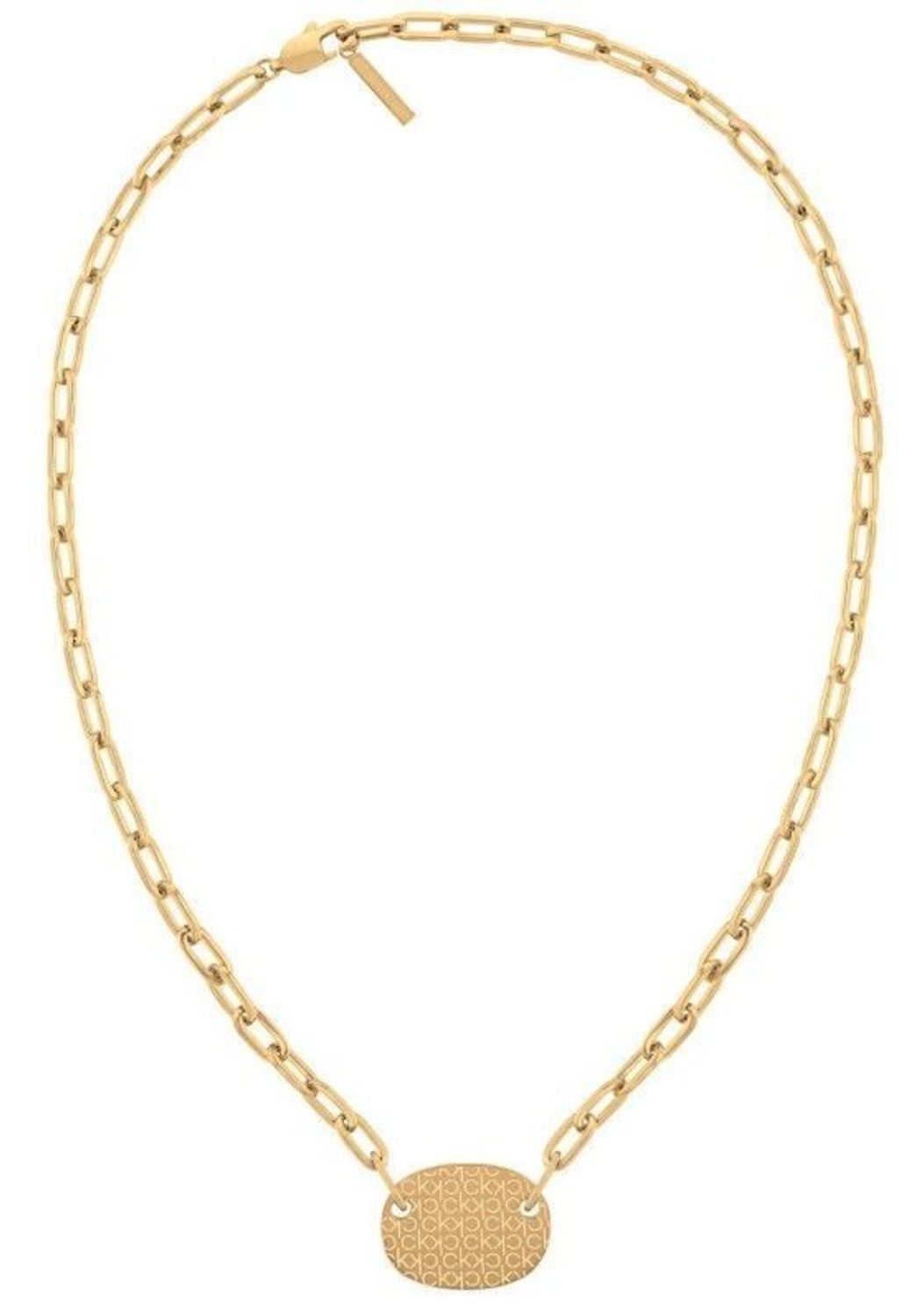 Naszyjnik damski Calvin Klein w złotym kolorze z owalną zawieszką 35000394. Naszyjnik damski Calvin Klein. Naszyjnik stalowy Calvin Klein. Damski Naszyjnik pokryty złotem CK. Naszyjnik modowy Calvin Klein na prezent (2).jpg