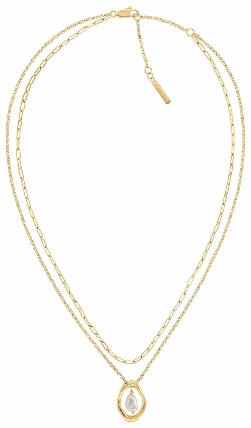 Naszyjnik damski Calvin Klein w złotym kolorze z perełką 35000559. Naszyjnik damski Calvin Klein. Naszyjnik stalowy Calvin Klein. Damski Naszyjnik pokryty złotem CK. Naszyjnik modowy Calvin Klein na prezent..jpg