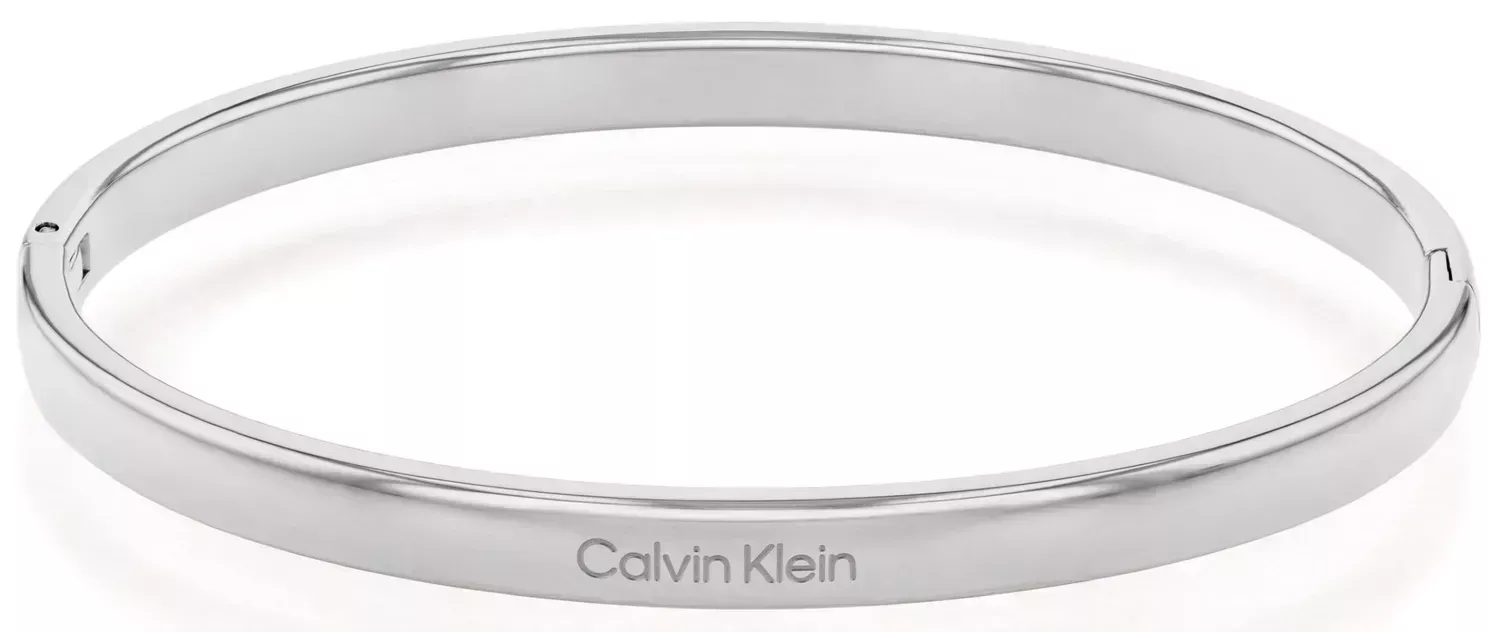 Bransoletka damska Calvin Klein sztywna stalowa z logo CK 35000563. Damska biżuteria Calvin Klein. Biżuteria stalowa Calvin Klein. Bransoletka stalowa damska Calvin Klein. Bransoletka sztywna stalowa CK. Bransoletka stalowa na prezent..webp