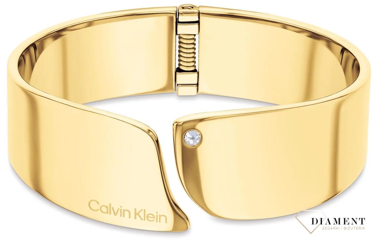 Bransoletka damska Calvin Klein sztywna pozłacana z cyrkonią 35000657. Bransoletka obręcz. Sztywna bransoleta pozłacana szeroka CK. Biżuteria z CK. Bransoletka sztywna z Calvin Klein. Markowa biżuteria modowa Calvin Klein..jpg