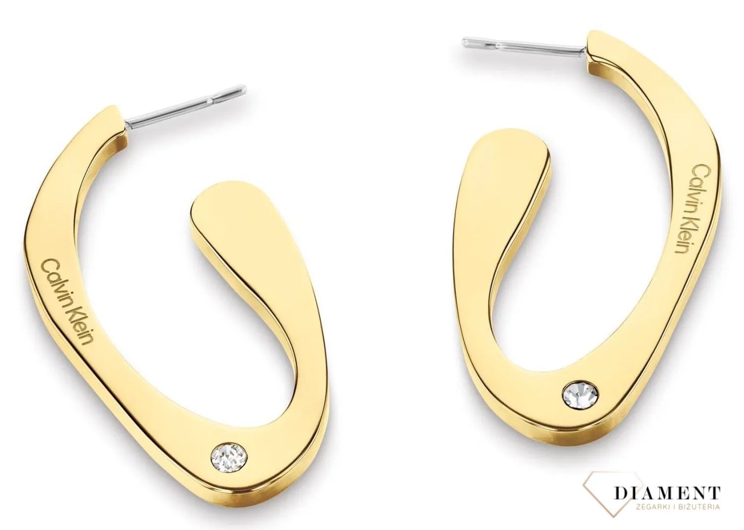 Kolczyki damskie Calvin Klein pozłacane koła z cyrkonią 35000688. Markowa biżuteria modowa Calvin Klein. Oryginalna markowa biżuteria. Szerokie pozłacane koła. Kolczyki na prezent. Biżuteria CK. 2.jpg