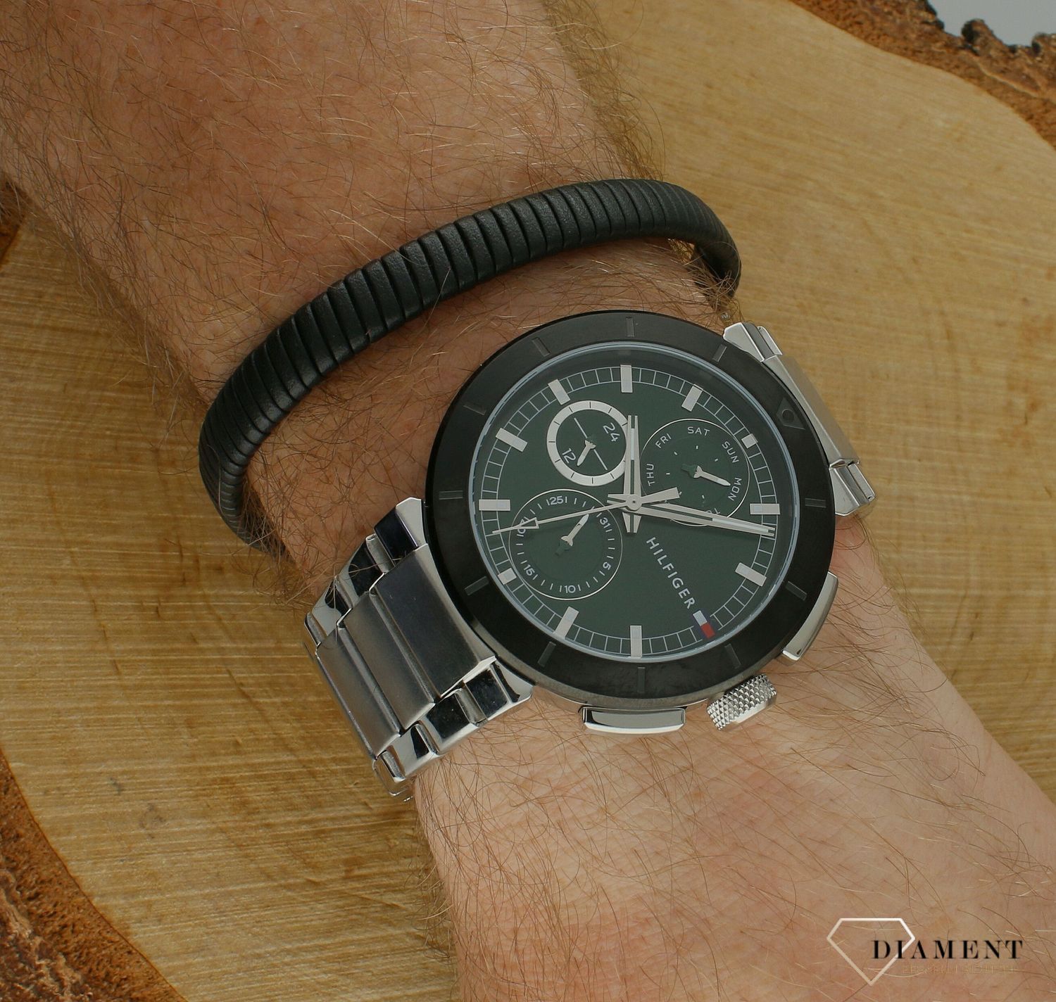 Bransoletka męska Calvin Klein skórzana czarna z elementem stalowym z logo CK 35100012.jpg