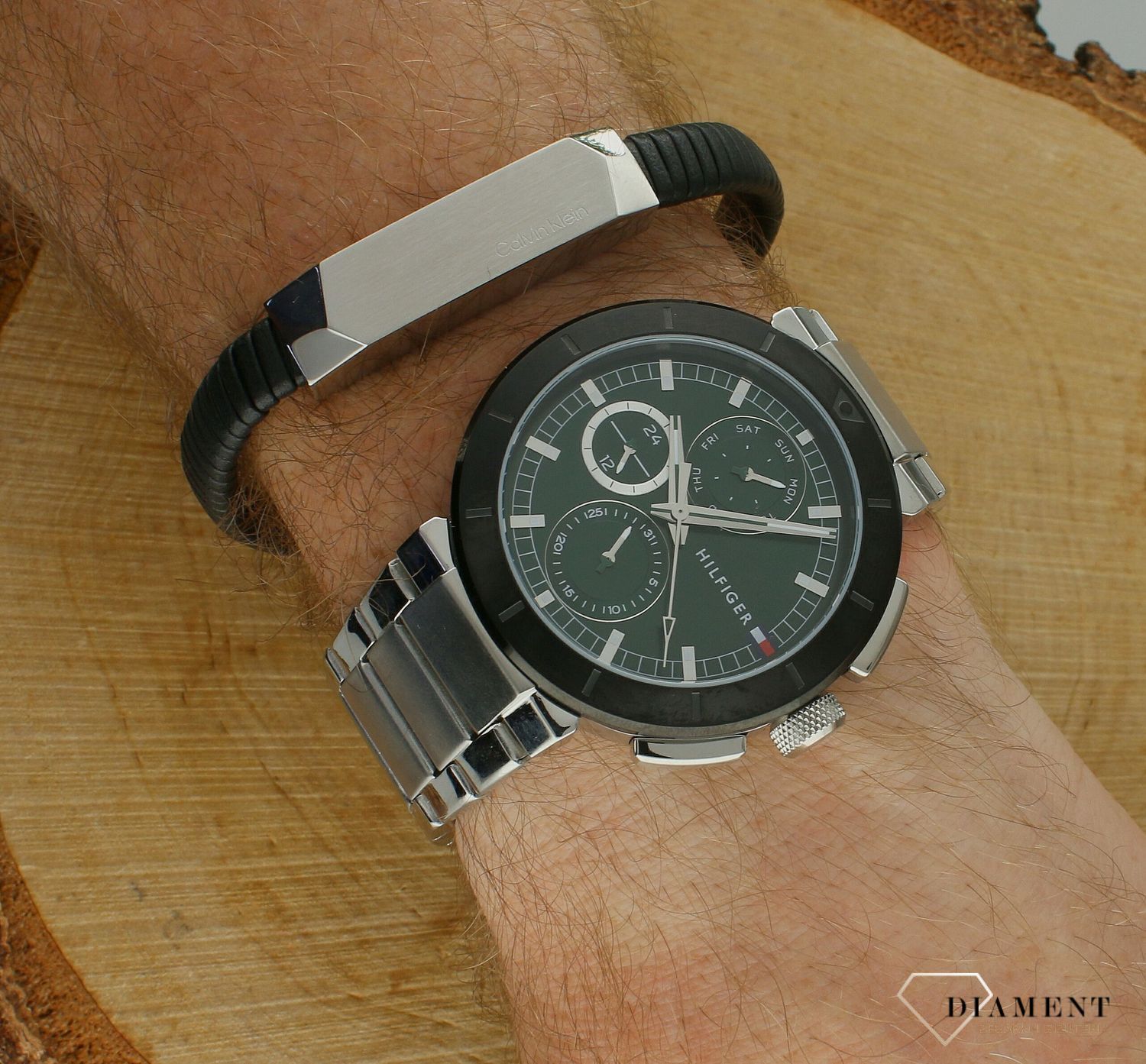 Bransoletka męska Calvin Klein skórzana czarna z elementem stalowym z logo CK 35100012.jpg