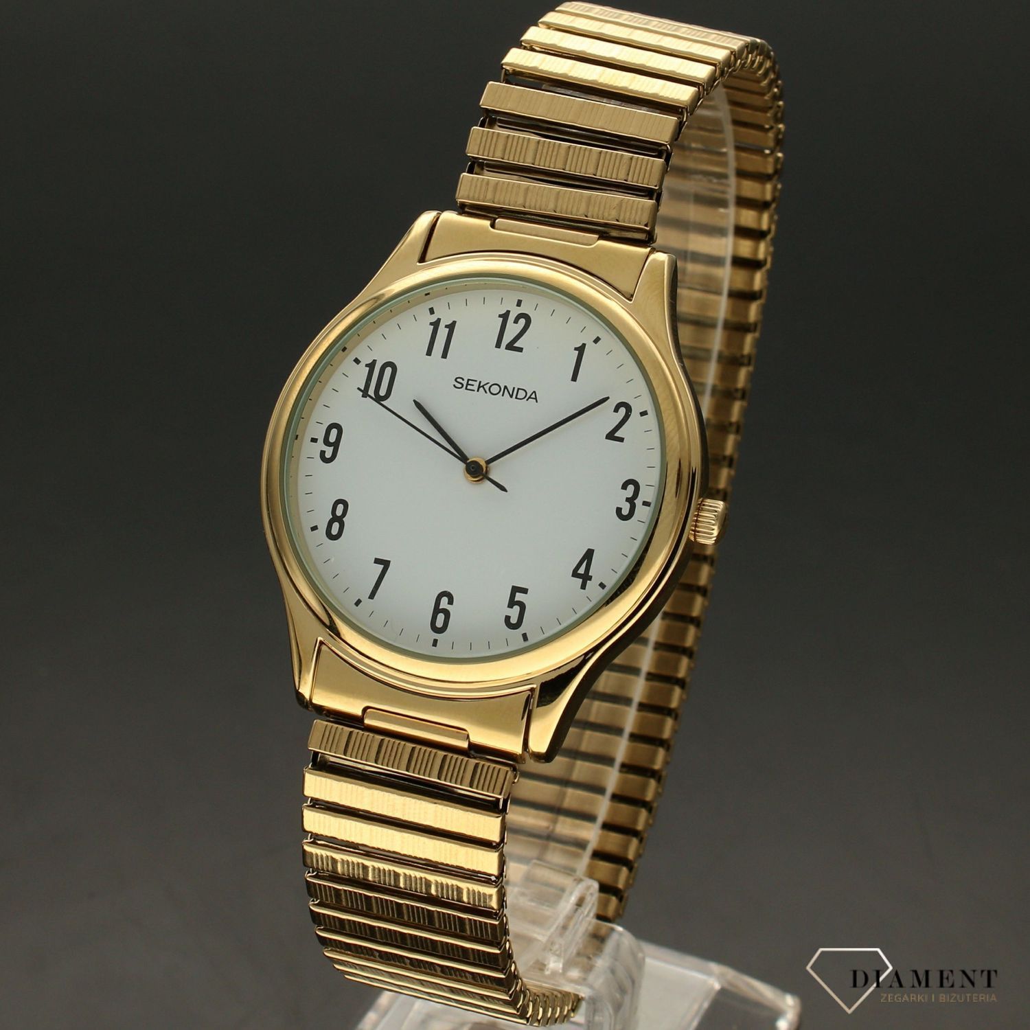 Zegarek męski Sekonda 'Złota klasyka' 3752 ✅ Zegarek męski Sekonda 3752 na rozciąganej bransolecie w kolorze złotym z białą tarczą i czarnymi wskazówkami to elegancki model który zachwyca prostotą wykon.jpg