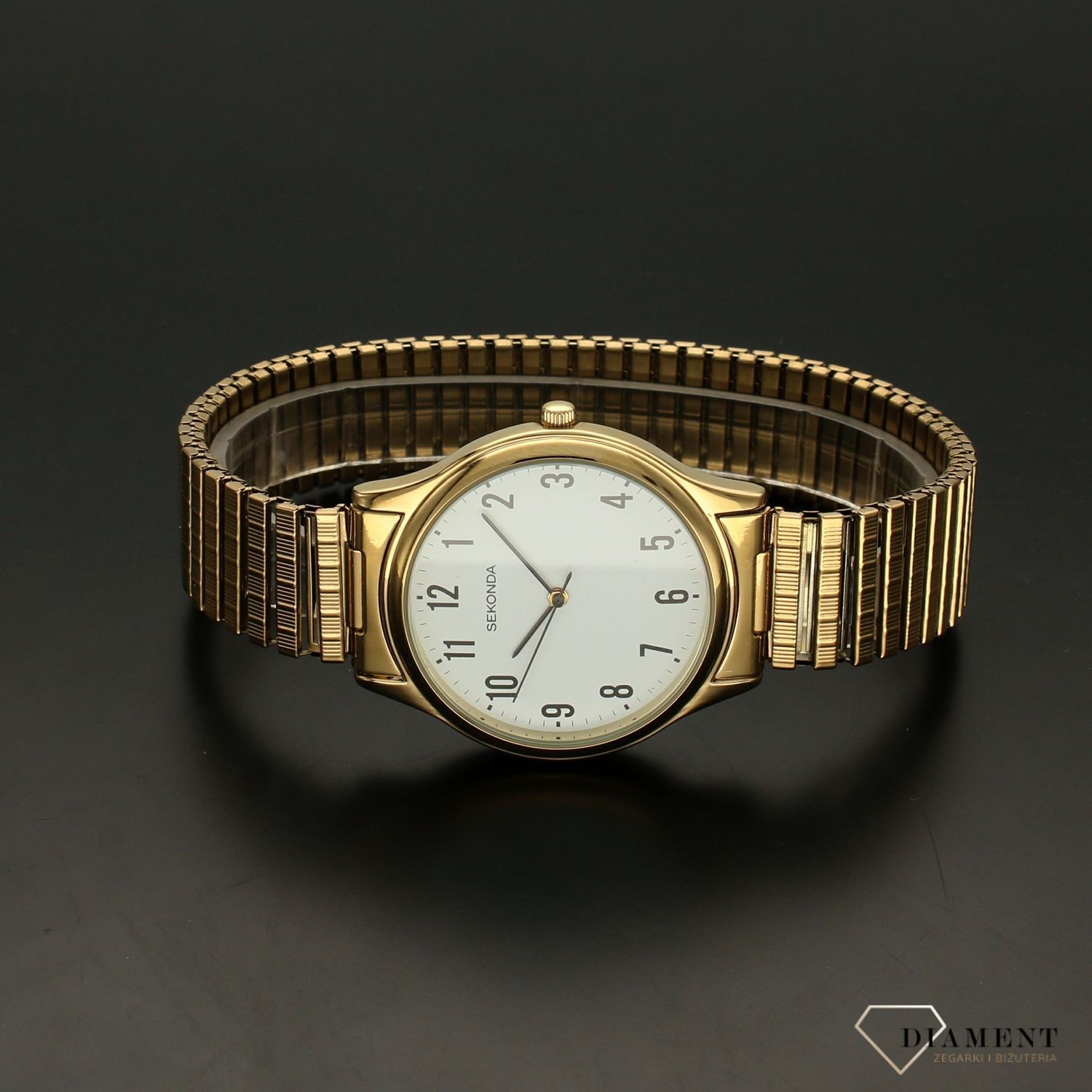 Zegarek męski Sekonda 'Złota klasyka' 3752 ✅ Zegarek męski Sekonda 3752 na rozciąganej bransolecie w kolorze złotym z białą tarczą i czarnymi wskazówkami to elegancki model który zachwyca prostotą wykon.jpg