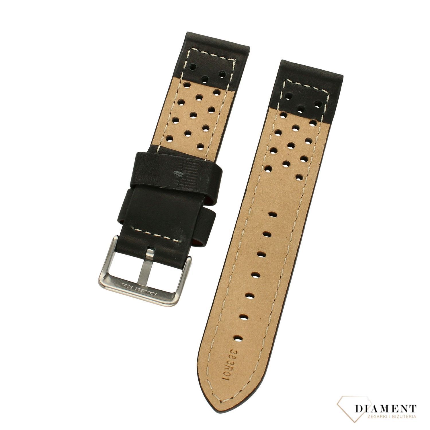 Pasek do zegarka czarny skórzany Condor 'Sportowe dziury' 383R (1).jpg