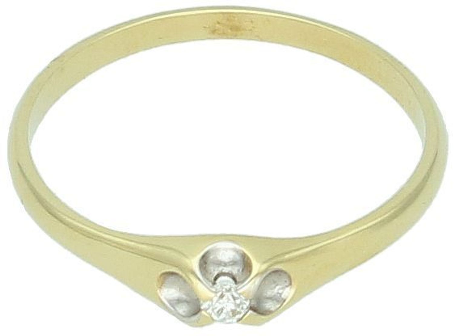 Złoty pierścionek z diamentem w kształcie kwiatu – żółte i białe złoto.jpg