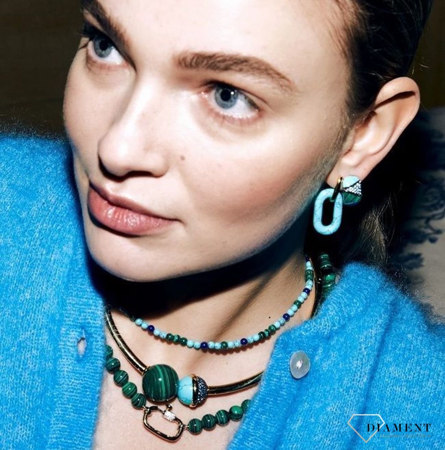 Srebrny naszyjnik TI SENTO koraliki turkus, malachit oraz lapis 3916TM (2).jpg