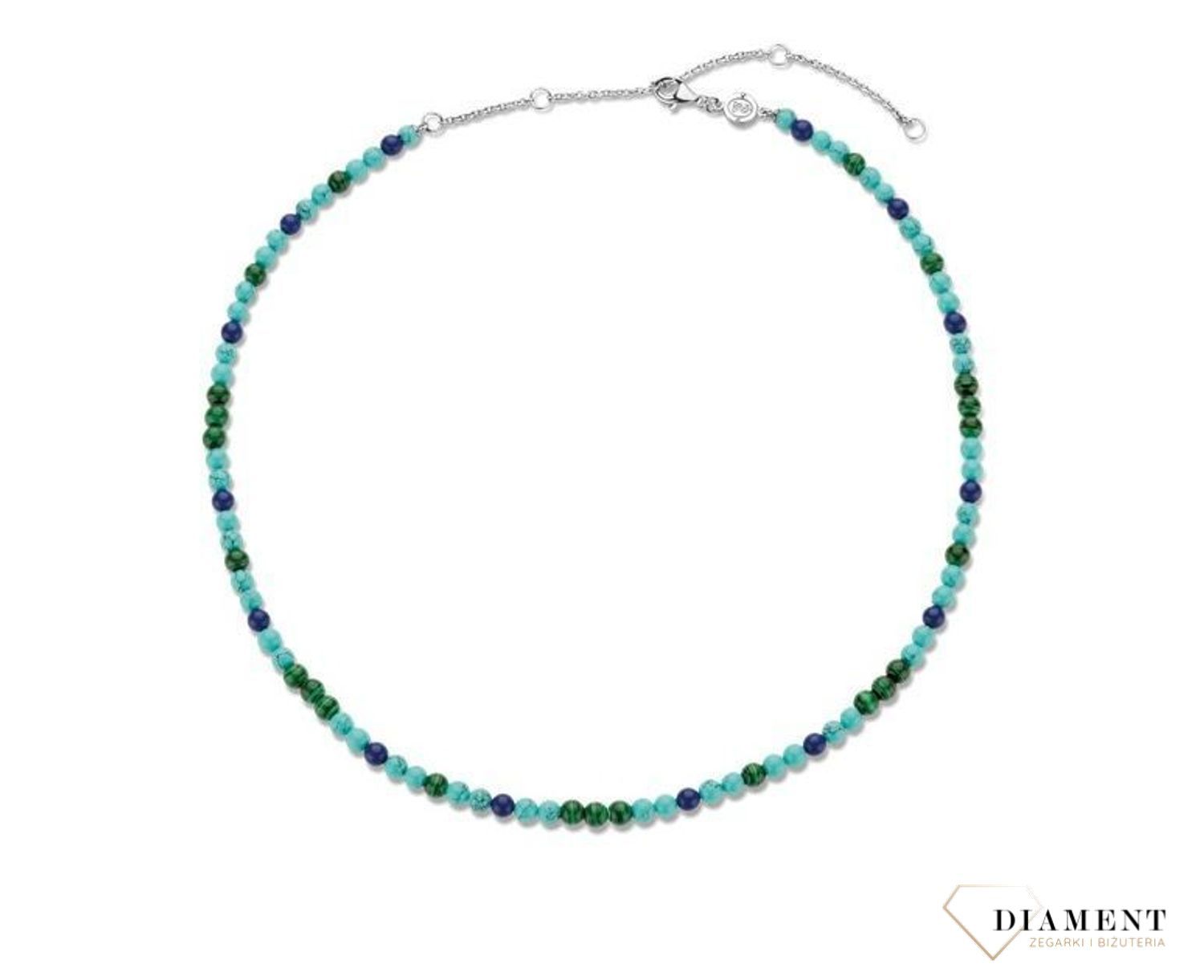 Srebrny naszyjnik TI SENTO koraliki turkus, malachit oraz lapis 3916TM (2).jpg