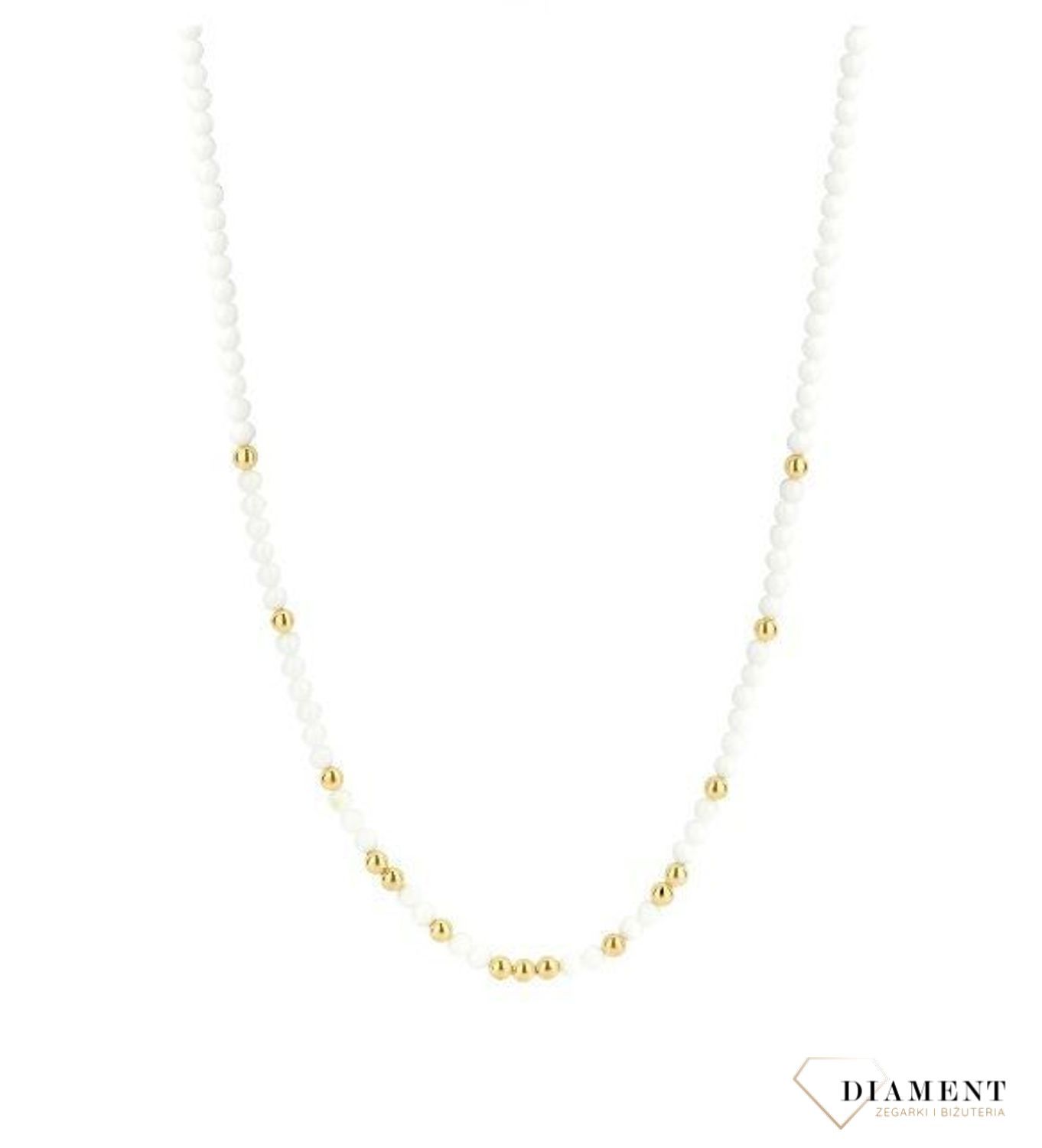 Srebrny naszyjnik TI SENTO białe koraliki ze złotymi dodatkami 3916WY (3).jpg