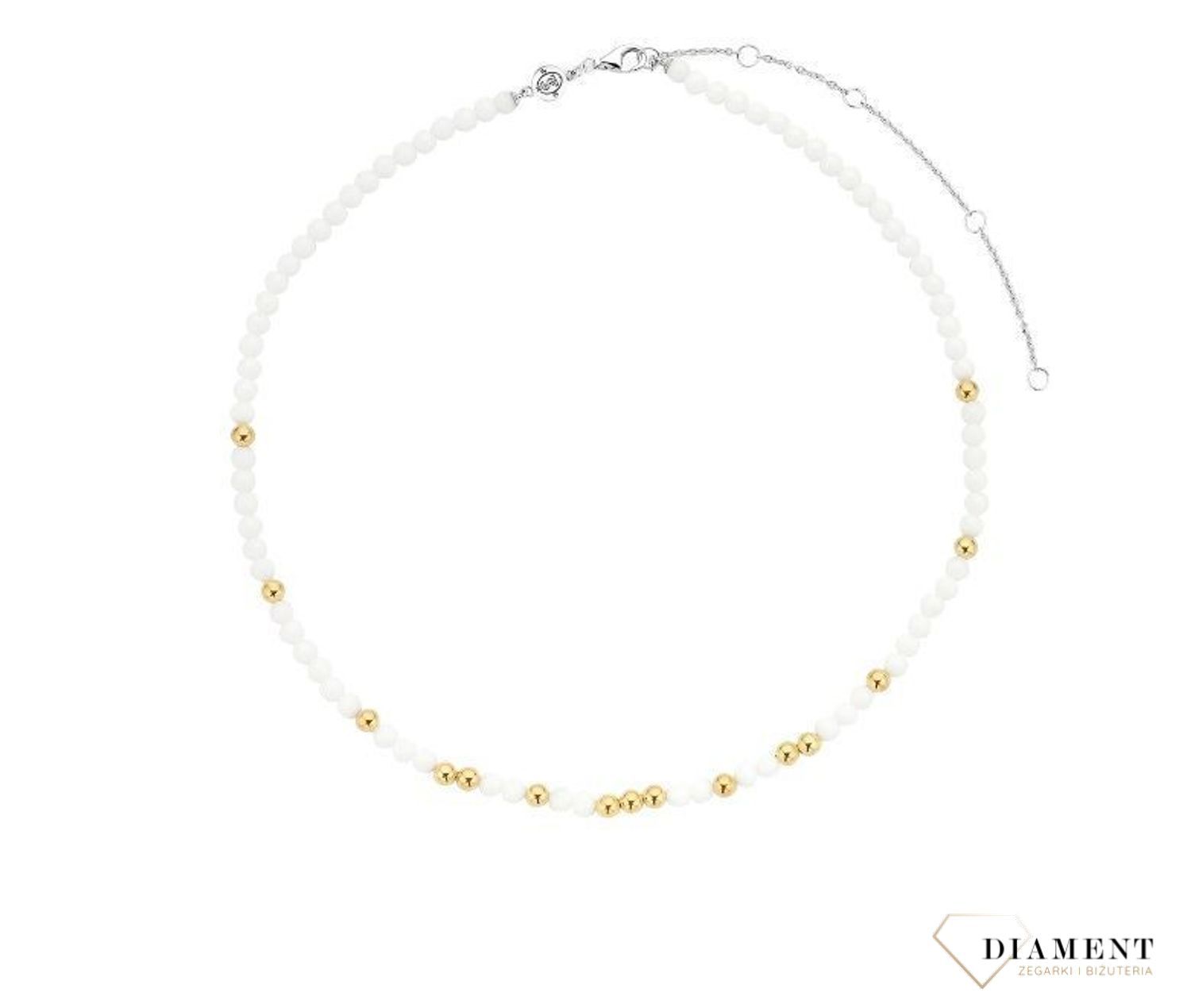 Srebrny naszyjnik TI SENTO białe koraliki ze złotymi dodatkami 3916WY (3).jpg