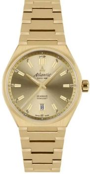 Stylowy zegarek damski Atlantic Seawave Lady Swiss Made. Złota koperta PVD, tarcza sunburst, kryształy, szkło szafirowe i wodoszczelność 100 m.1.jpg