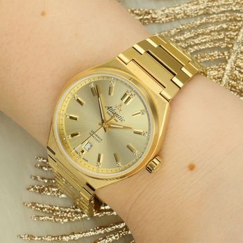 Stylowy zegarek damski Atlantic Seawave Lady Swiss Made. Złota koperta PVD, tarcza sunburst, kryształy, szkło szafirowe i wodoszczelność 100 m.2.jpg