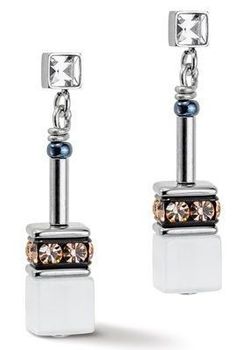 Coeur De Lion GeoCUBE® Iconic Monochrome Earrings w kolorze brzoskwiniowym. Eleganckie kolczyki 2,9 cm ze stali nierdzewnej, kryształów i oka tygrysa.22.jpg