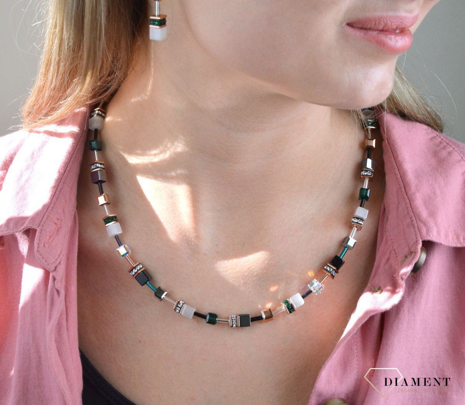 Naszyjnik Coeur De Lion Swarovski GeoCUBE – Hematyt, Tygrysie Oko, Kryształ Górski 42+6 cm  401310-0521.jpg