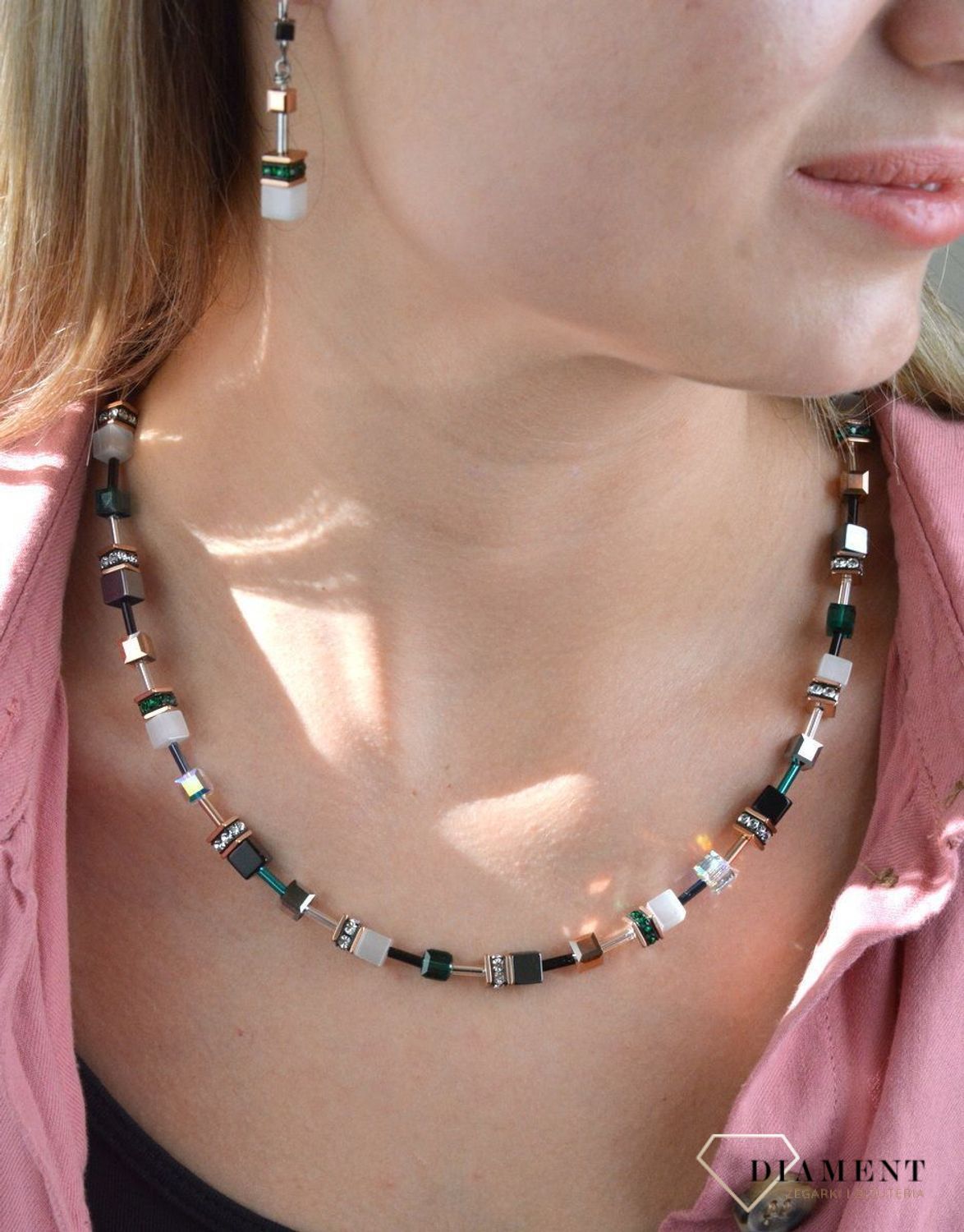 Naszyjnik Coeur De Lion Swarovski GeoCUBE – Hematyt, Tygrysie Oko, Kryształ Górski 42+6 cm  401310-0521.jpg