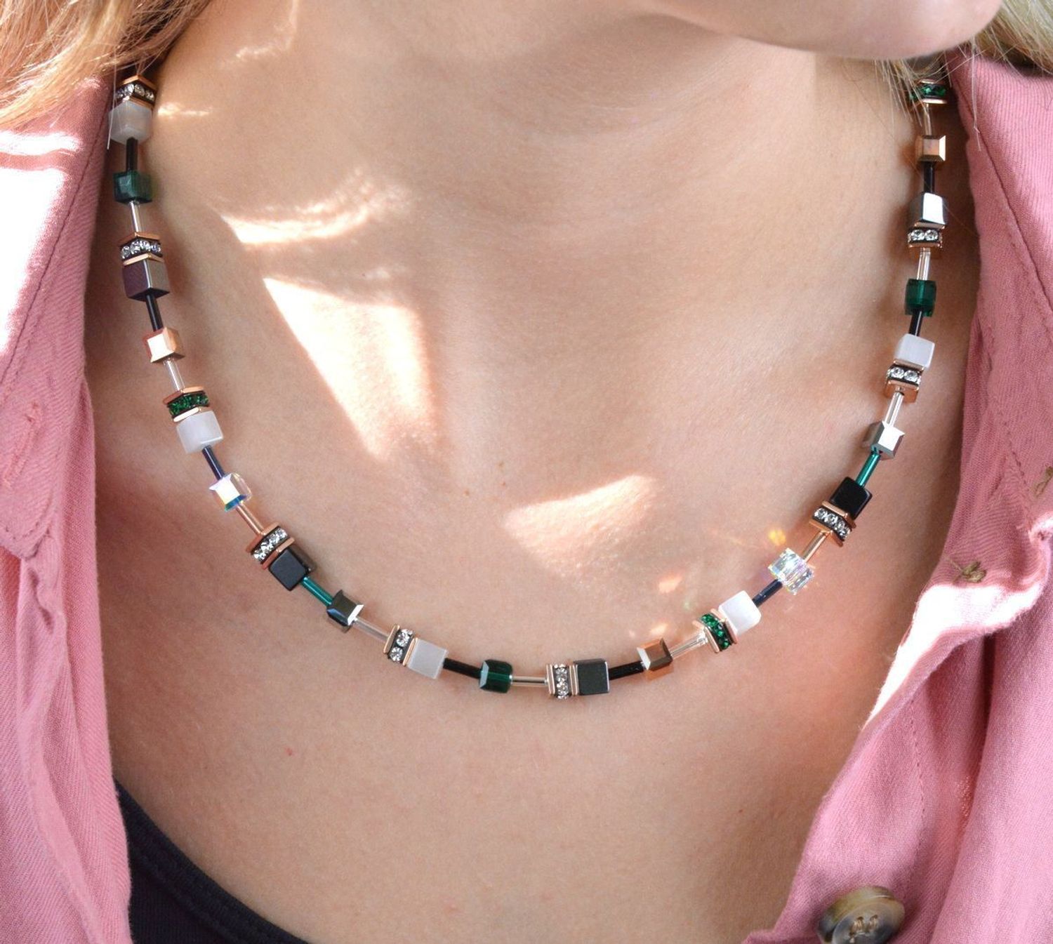 Naszyjnik Coeur De Lion Swarovski GeoCUBE – Hematyt, Tygrysie Oko, Kryształ Górski 42+6 cm  401310-0521.jpg