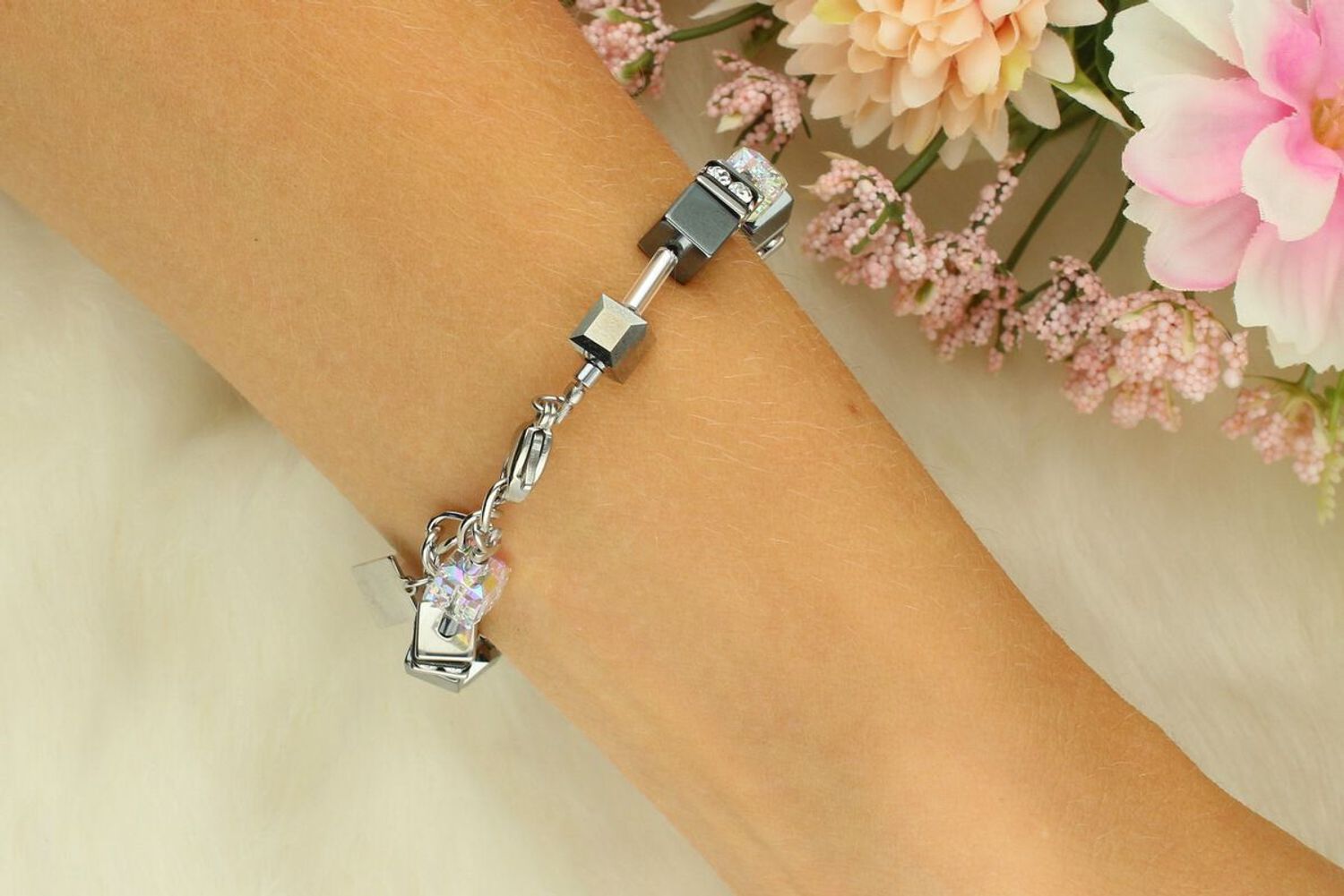 Bransoletka damska GeoCUBE® Platynowa 4015301217 – COEUR DE LION  Minimalistyczna biżuteria srebrna.jpg