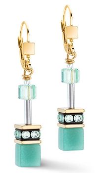 Eleganckie kolczyki GeoCUBE® Iconic Mono Gold w zieleni i złocie. Kryształy Swarovski®, nowoczesny design i certyfikat autentyczności COEUR DE LION.1.jpg