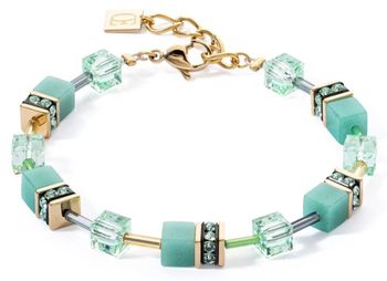 Elegancka bransoletka GeoCUBE® Iconic Mono Gold w zielonej kolorystyce. Geometryczny design, złote akcenty i designerskie etui z certyfikatem autentyczności.1.jpg