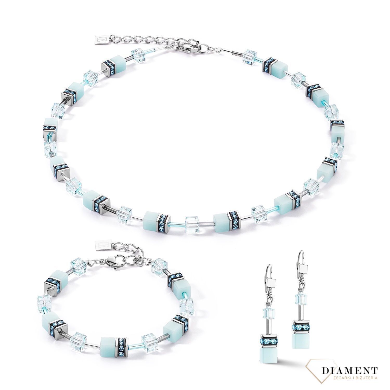 Bransoletka Coeur de Lion GeoCUBE Iconic Mono Gold bransoletka lód niebieska. COEUR DE LION to nowy koncept biżuterii, wykonanej ręcznie, przy użyciu naturalnych kamieni oraz wysokiej jakości materiałów kryształy Swarovski®, kry.jpg