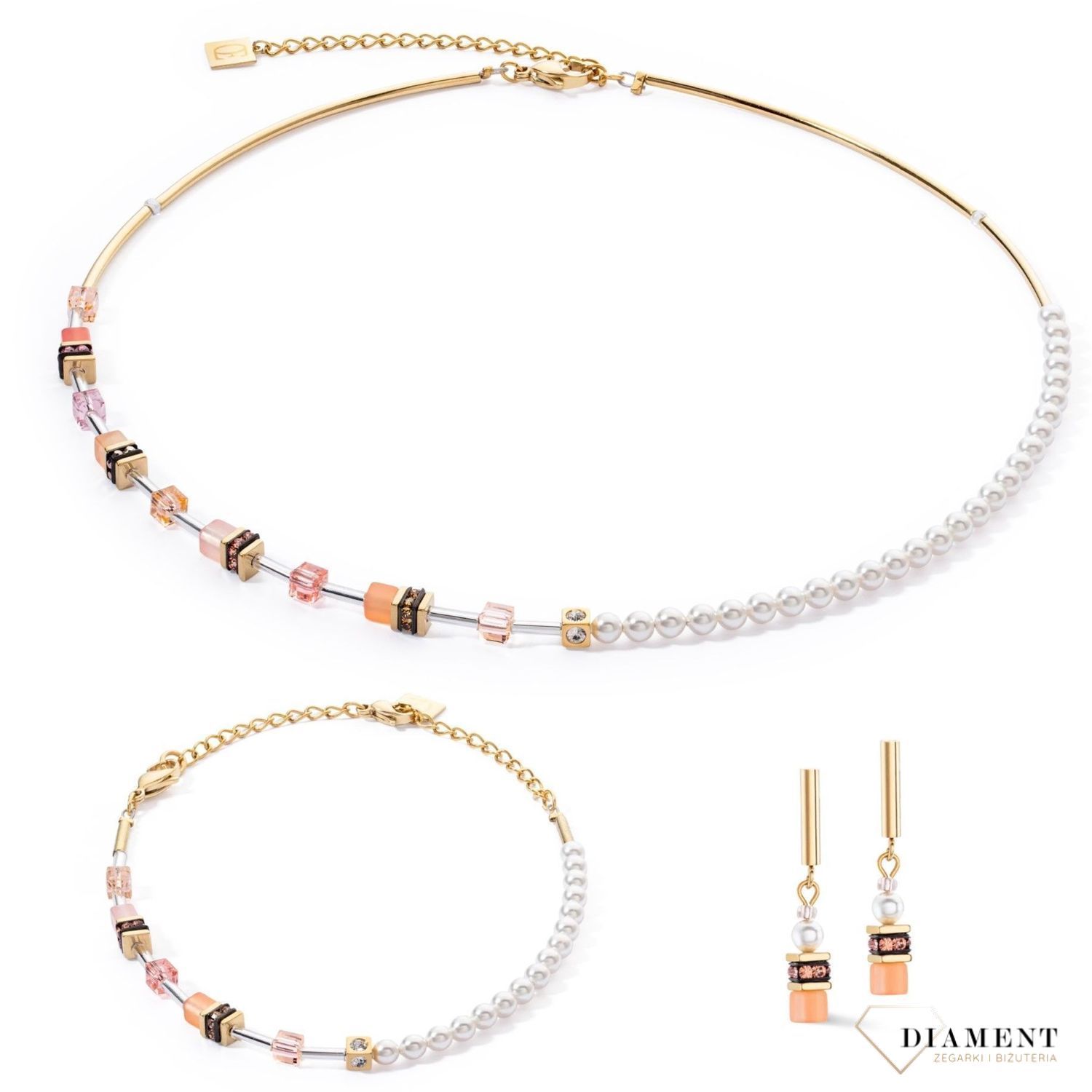 Naszyjnik damski Coeur De Lion z pereł GeoCUBE® Mini Fusion morelowy 4087100230. Biżuteria na prezent dla mamy. COEUR DE LION to nowy koncept biżuterii, wykonanej ręcznie, przy użyciu naturalnych kamieni. Pomysł.jpg