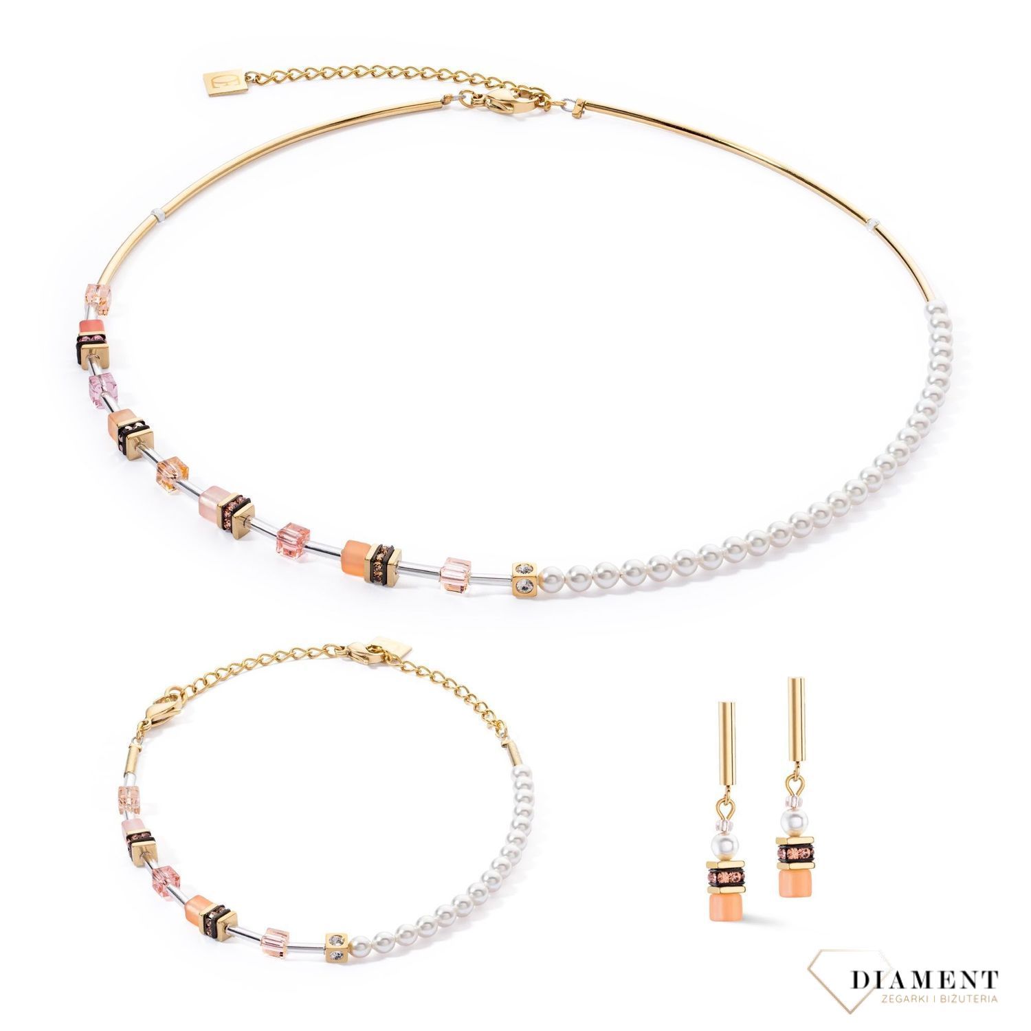 Bransoletka damska Coeur De Lion z pereł GeoCUBE® Mini Fusion Apricot Crush 4087300230. COEUR DE LION to nowy koncept biżuterii, wykonanej ręcznie, przy użyciu naturalnych kamieni oraz wysokiej jakości materiałów.jpg