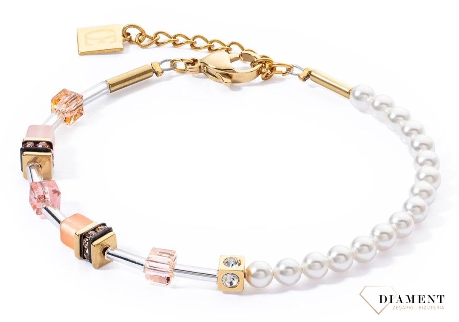 Bransoletka damska Coeur De Lion z pereł GeoCUBE® Mini Fusion Apricot Crush 4087300230. COEUR DE LION to nowy koncept biżuterii, wykonanej ręcznie, przy użyciu naturalnych kamieni oraz wysokiej jakości materiałów.jpg